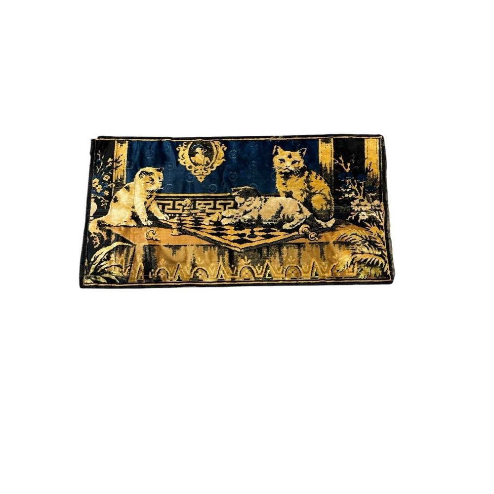 Vintage 3 Cat Wall Hanging Textile Rug Velvet Texture Italy Tag